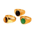 Wholesale Luxury Metal Gem Jewelry Inlaid Tiger Eye Stone Obsidian 18K Gold plated Stainless Steel Ring for Men Women