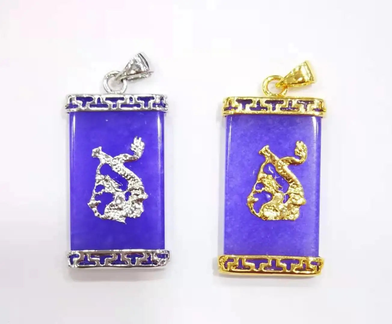 Fashion Fine Green Lavender Natural Stone Jade  Necklaces 18k Gold Dragon Jade Pendant Jewelry for Women Men Wholesale