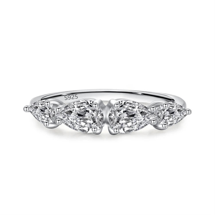 Fashion Luxury 925 Sterling Silver 5A Cubic Zirconia Teardrop Shaped Diamond Ring for Women