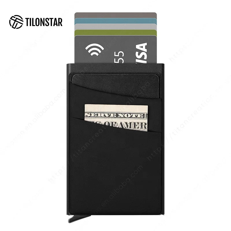 Europe Warehouse Front Pocket Mini Wallets Aluminum Business Card Case Pop up Wallet Credit Card Holder
