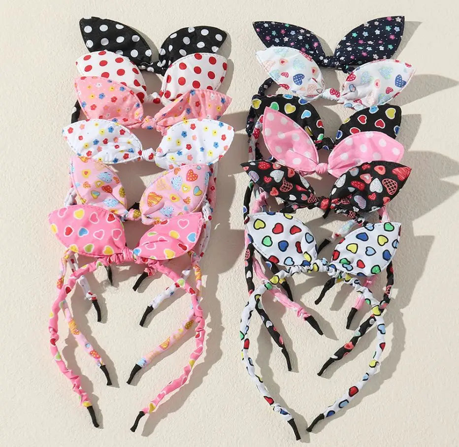 Colorful Headbands Fashion Floral Polka Dot Stripe Bow Headbands Lovely Ears Hairbands Knot Hair Bands Hair Accessories for girl