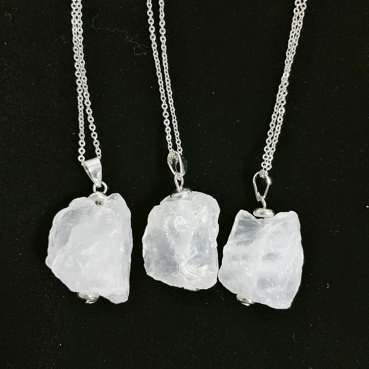 Hongzhuo Clear Quartz Irregular Shape Rough Stone Pendant Necklace Jewelry