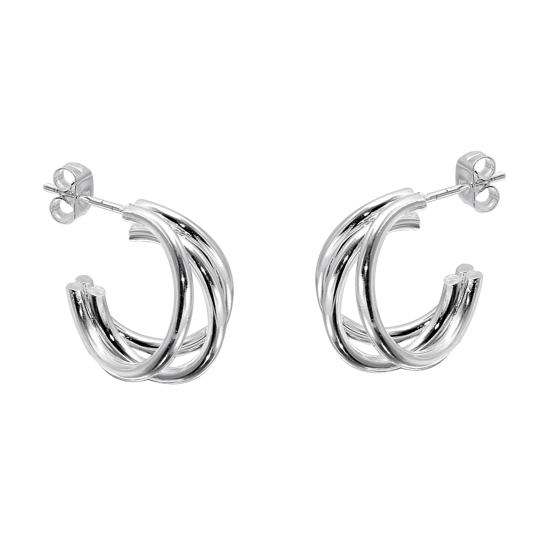 Silver Plated Korean C-Shaped Luxury Statement Stud Earrings Multilayer Stainless Steel Trendy Fashion Women's Jewelry