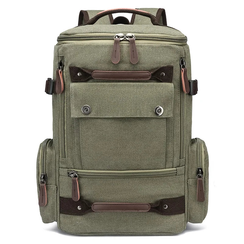 Durable Stylish Vintage Summer Functional Multiple Way Use 20-35L Capacity Travel Laptop School Bag Canvas Backpack for Men