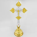Gold Plated Russia Greece Orthodox Colorful Stones Metal Lord Jesus Christ Standing Crucifix Church Decoration Orthodox Crosses