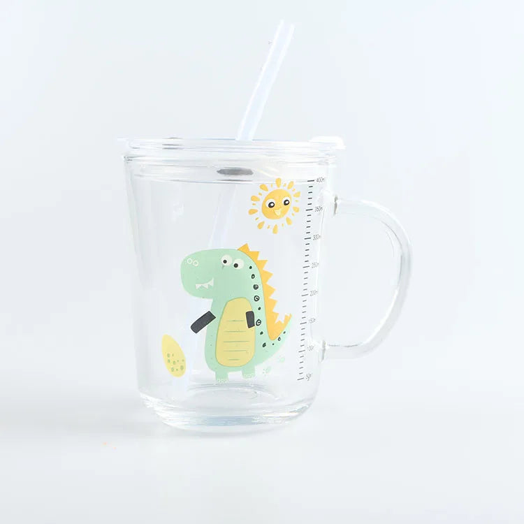 Customized Pattern 400ml Glass Bottle with Scale for Water Juice Milk Glass  Jar with Straw Colored Packing