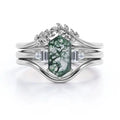 Factory Sale 925 Sterling Silver Cubic Zircon Crystal Geometric Moss Agate Ring