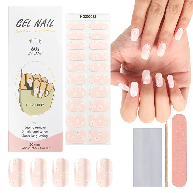 Huizi Factory Supplier Hot Sales  Semi Cured Nail Art Decoration Products Gel Nail Sticker Wraps