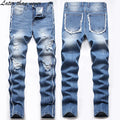 Designer Plus Size Men's Jeans Slim Ripped Hole Denim Blue Jean Pants Motor Cycle Edging Casual Solid Trousers Plain Dyed Street