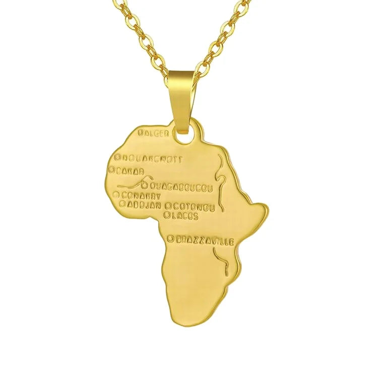 European and American Fashion Africa Map Necklace Gold Stainless Steel Necklace Necklace