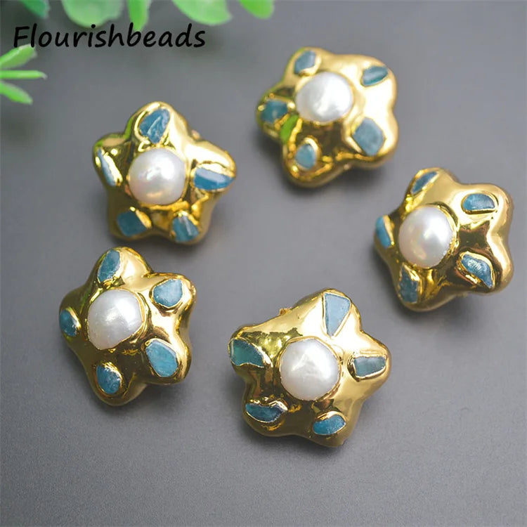Jewelry Findigns18K Gold Plated Metal Copper Freeform Star Shape Stone Natural Freshwater Pearl Loose Beads