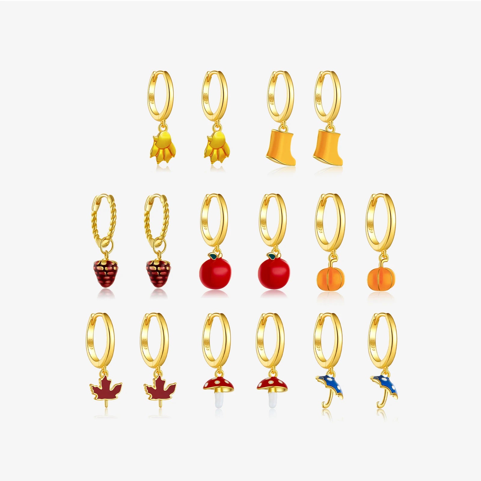 FUAMAY Aretes 925 Silver Hoop Earring Fashion Enamel Jewelry Pendants Charms Fruit Shape Enamel Earrings