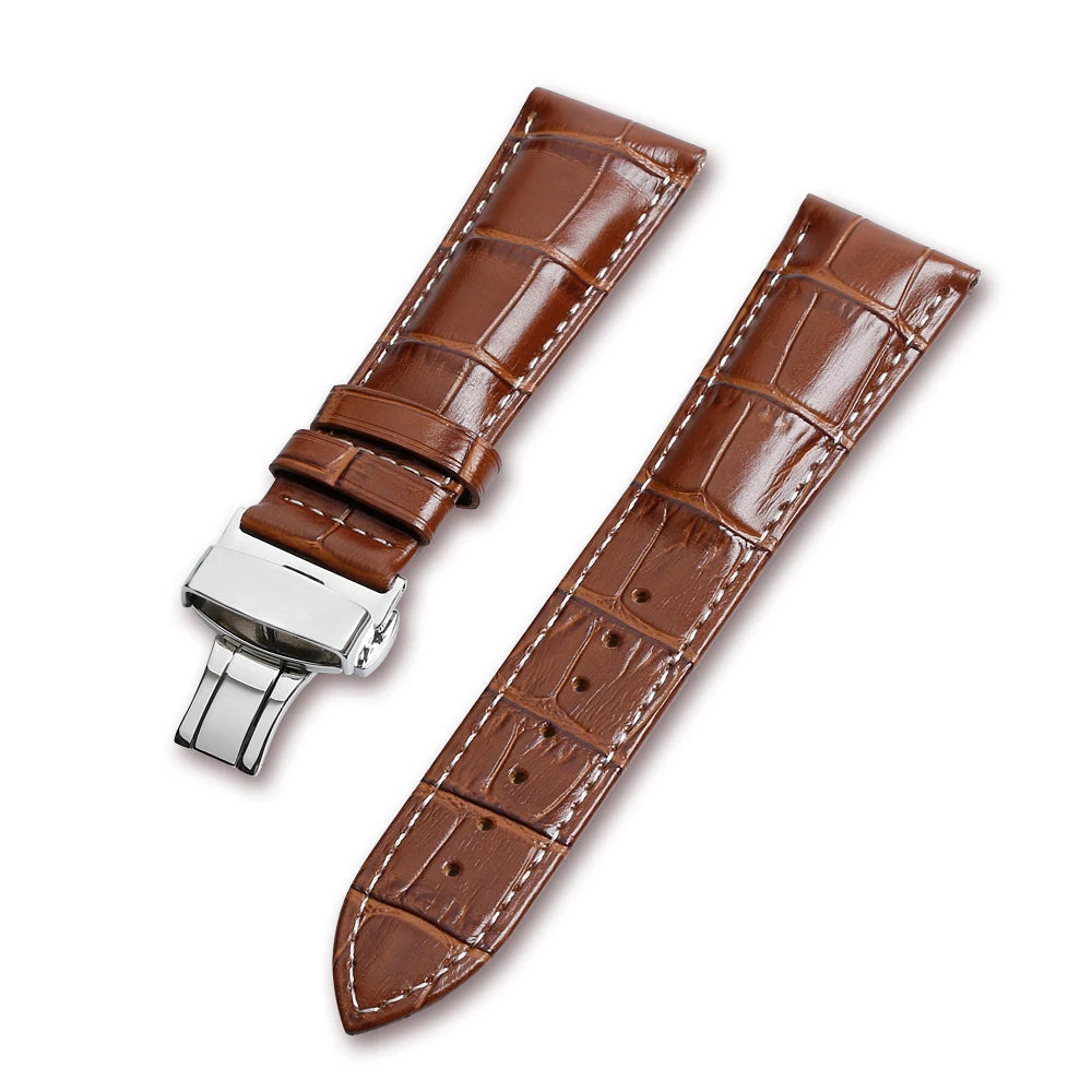 22mm Luxurious  Leather Watch Bands with butterfly Clasp Durable Leather Watch Accessories and Adjustable Straps