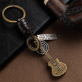 Retro Keychain Creative Small Guitar Leather Keychain Woven Cowhide Key Backpack Pendant