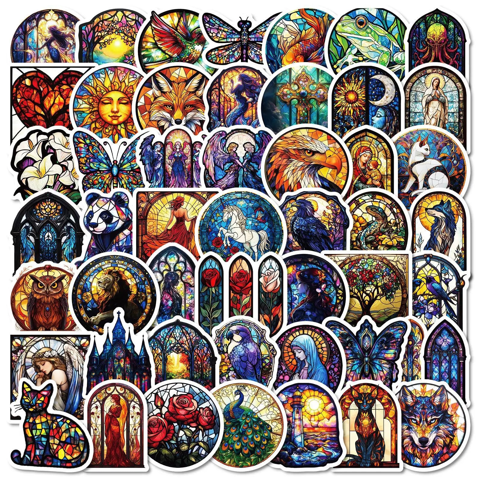 50Pcs Art Glass Prism Aesthetic Graffiti Stickers for Refrigerator Wall Decor Stained Glass Painting Sticker