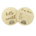 Hello World Rainbow Newborn Announcement Sign Wood Birth Stats Plaque with Engraved Design