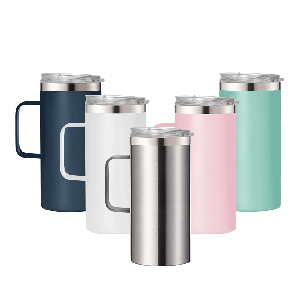 20 Ounce Stainless Steel Double Wall Tumbler Custom Logo Insulated Skinny Design with Handle for Business Gifts