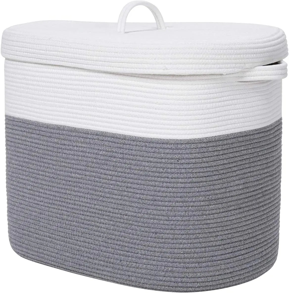 Simple Style Woven Laundry Basket Large Cotton Rope Laundry Storage Basket with Handles and Cover Basket with Lid