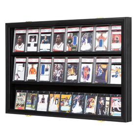 24 Graded Baseball Cards Display Case UV-Anti Clear Acrylic Rectangle Wall Hanging Card Collection Wood Trading Card Display