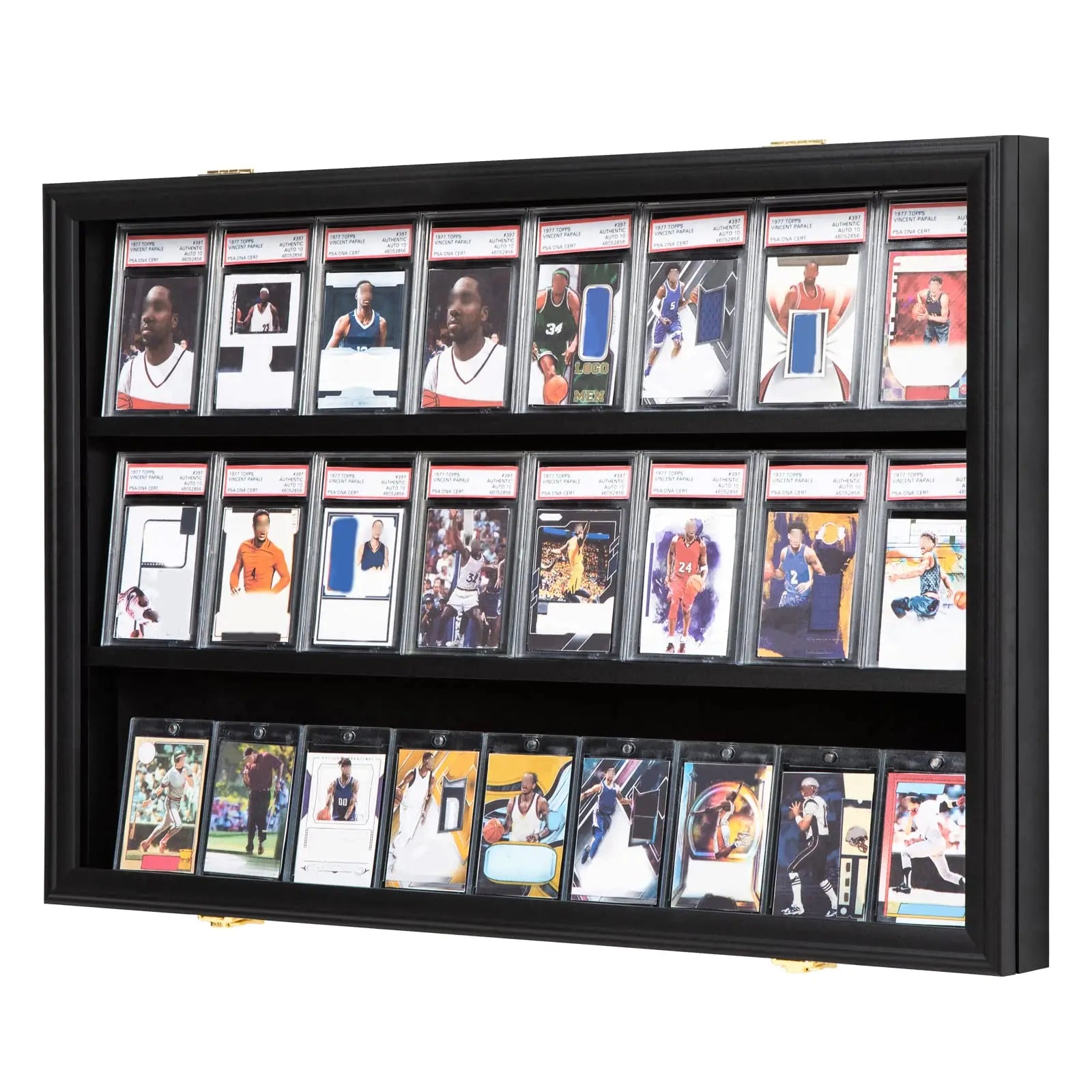 24 Graded Baseball Cards Display Case UV-Anti Clear Acrylic Rectangle Wall Hanging Card Collection Wood Trading Card Display