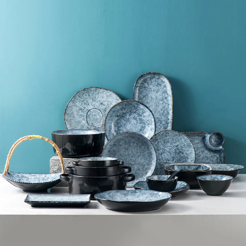 Good Quality Nordic Western Style Fashional Grey Bowl Rice Plate Dish Cup Marble Gray Ceramic Tableware Set Porcelain Dishes