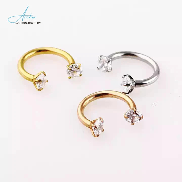 Hot Selling Stainless Steel Body Jewelry Zircon Inner Tooth Nose Ring with Diamond Hollow Nose Stud Piercing Jewelry