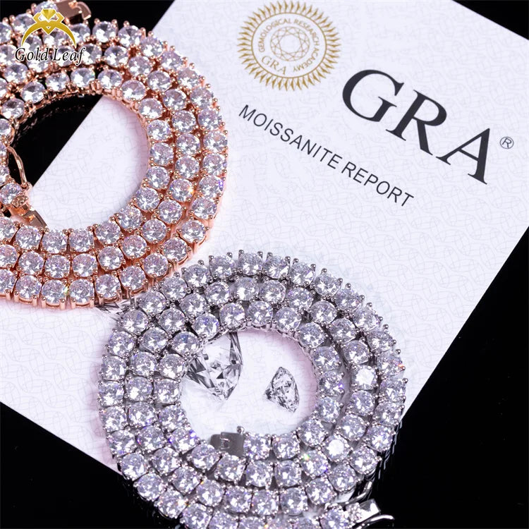 Goldleaf Custom 925 Sterling Silver Moissanite Tennis Necklace 3-5mm GRA Certified VVS Diamond Hiphop Style for Men