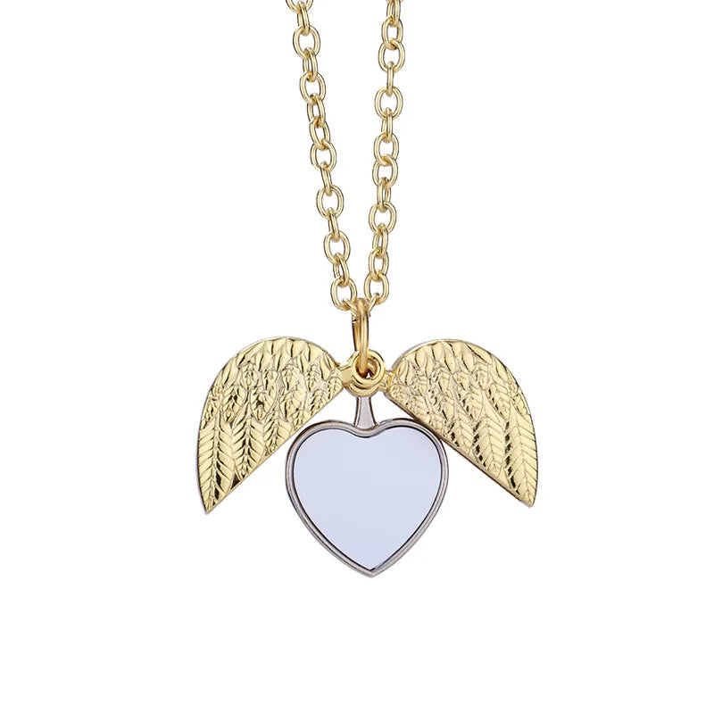 Home Decor Sublimation Heart Angel Wing/Cube Necklace for Anniversary Decor