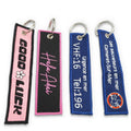 Custom Short Lanyard Embroidered Patch Keyring Key Chain Fabric Hat Woven Keychain Embroidered Jet Tag