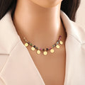Trendy Stainless Steel Necklace Rainbow Tourmaline Beaded Necklace Pentagram Charm Animal Design Clavicle Jewelry for Women Gift