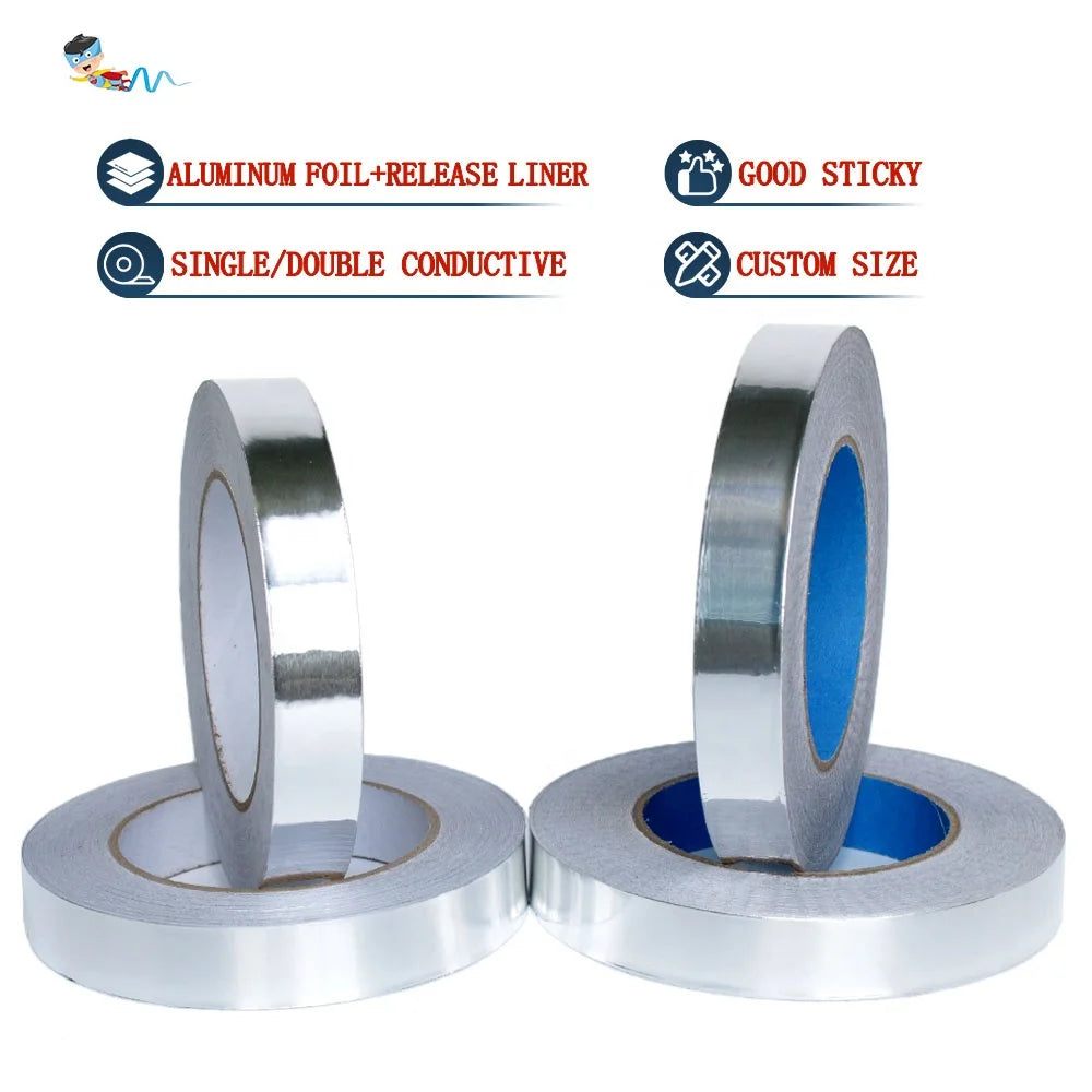 High Temperature Heat Resistant Fireproof Single or Double Side Conductive Adhesive Silver Metal Duct HAVC Aluminum Foil Tape