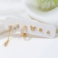 Women's Non-Allergic Jewelry Earrings Set Ear Studs Gold Plated Zircon Inlaid Mini Butterfly Flower Post Stud Earrings Wholesale