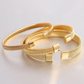 MECYLIFE 6/8/10MM Stackable Cuff Bracelet 18K Gold Bangles Stainless Steel Expandable Mesh Bangle Stack Bracelets