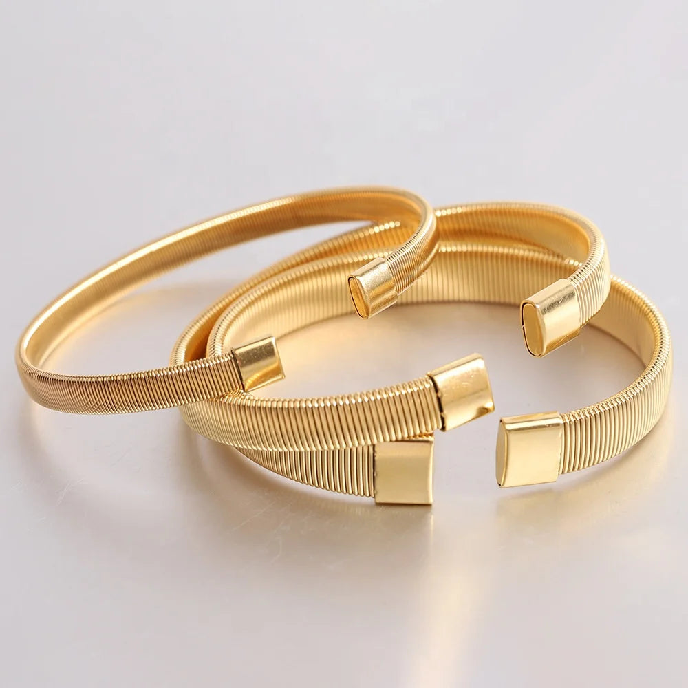 MECYLIFE 6/8/10MM Stackable Cuff Bracelet 18K Gold Bangles Stainless Steel Expandable Mesh Bangle Stack Bracelets