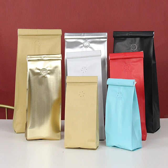 Biodegradable Eco-Friendly Coffee Pack White Kraft Paper Stand-Up Bag with Flat Bottom Degassing Valve Tin Tie for Food Use