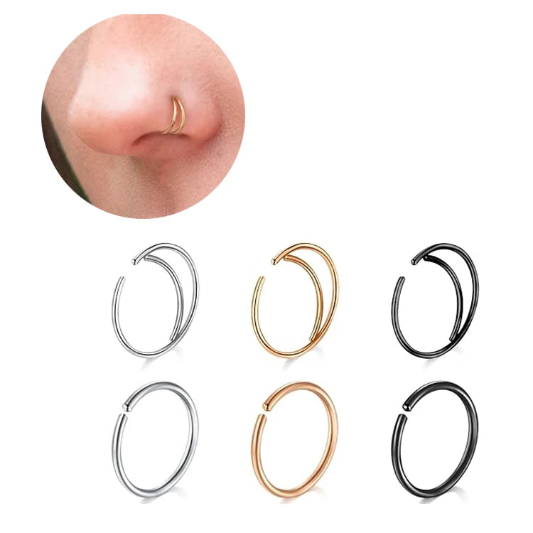 Gaby Double Hoop Nose Cuff Nose Clip Surgical Stainless Steel Fashion Spiral Twisted Ring Non Piercing Body Jewelry