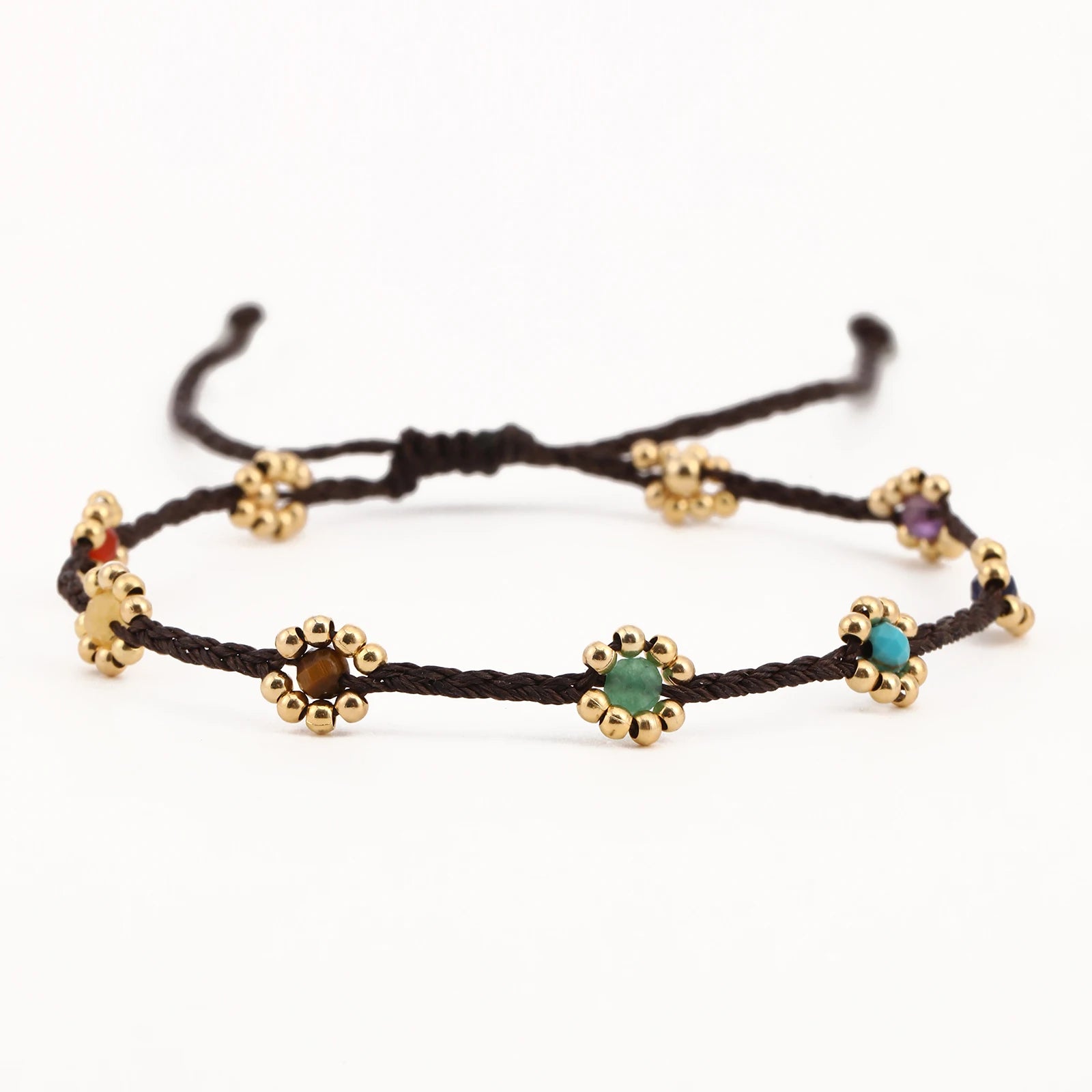 INS Handmade Adjustable Daisy Flower Bracelet for Girls New 3mm Natural Stones Braided Rope Trendy Friendship Chakra Gift