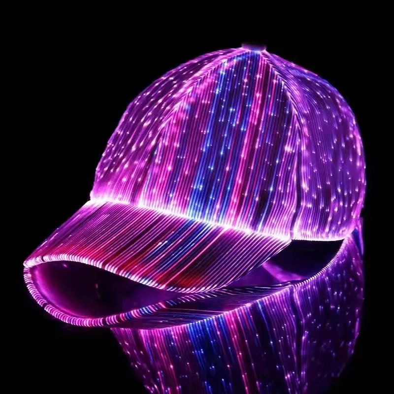 Led USB Rechargeable Hat Fiber Optic Hat EDM Baseball Caps Light up 7 Colors Glowing Rave Accessories for Party