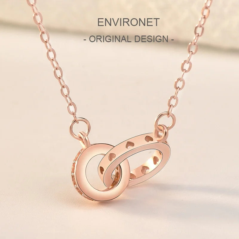 MA48 Dainty 2 Round Pendant 925 Sterling Silver Choker Necklace Women Rose Gold Chain Korean Style Cute Fine S925 Silver Jewelry