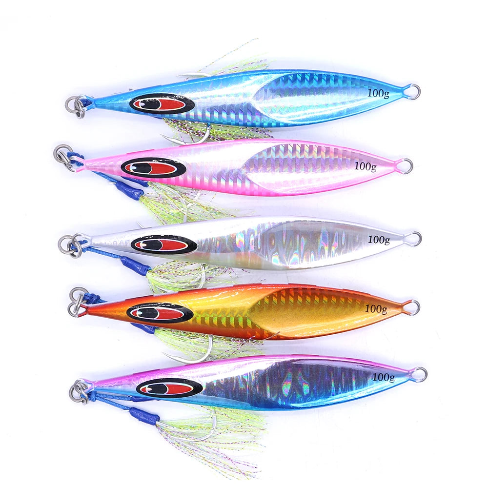 CASTFUN 60g 80g 100g 160g 210g  Glow Slow Pitch Jigs Lure With Jiggig Hooks Rector Jig Metal Artificial Bait Fishing Lures