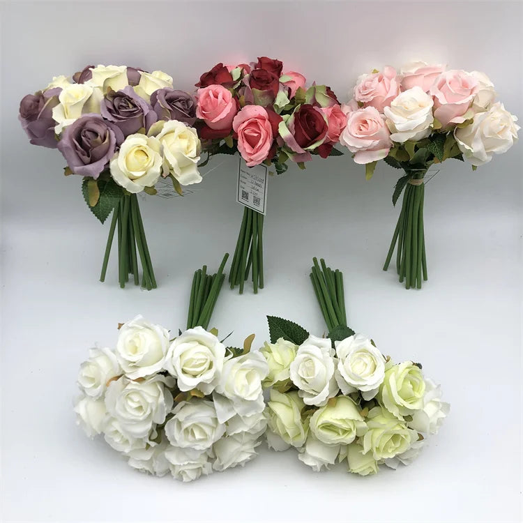 New Arrival B-2709 Silk Artificial Small Heads Rose Bouquet for Home Wedding Decoration