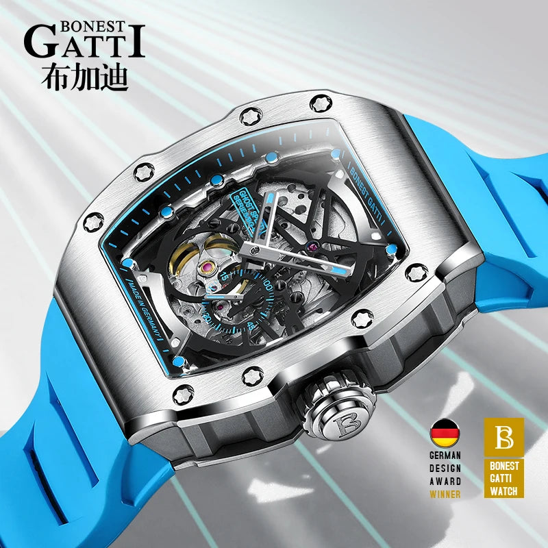 Brand Your Own Logo Hollow Out Rubber Strap Wristwatch Luxury Mechanical Automatic Wrist Men Watch