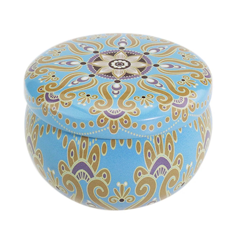 Luxury Holiday Christmas  2 OZ  Round  Metal Retro Floral  Candy Gift Candle Tin Can Jars