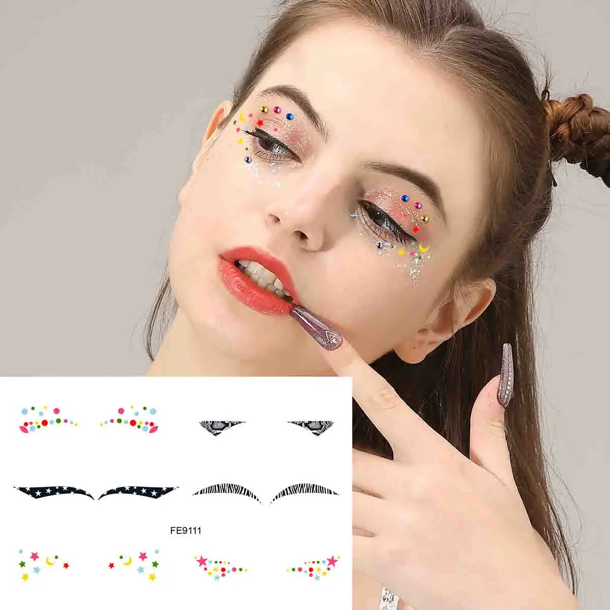 Custom European American Rainbow Eye Makeup Stickers Temporary Tattoo Face Decoration Eyeliner Tattoo for Parties OEM Friendly