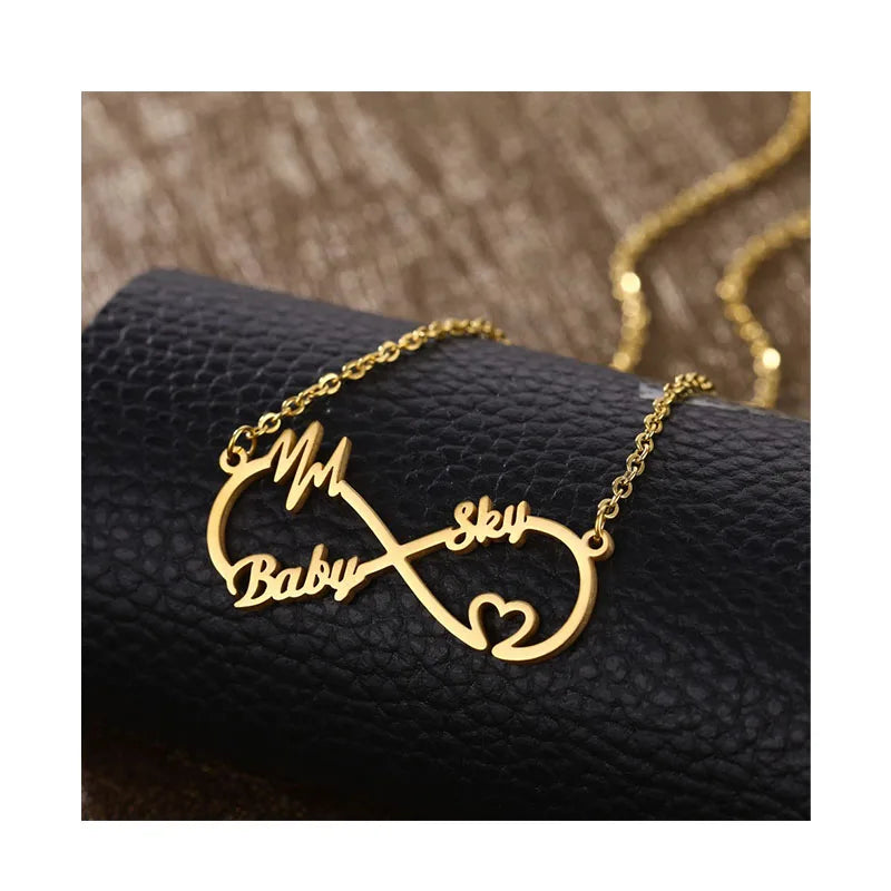 Personalized Nameplate Double Names Custom Letter Heart Shape Gift Couple Best Friend Necklace