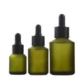 Empty Cosmetic Serum Essential Oil Packaging Pipette Dropper Lid Olive Green Frosted Glass Bottles 15ML 30ML 60ML