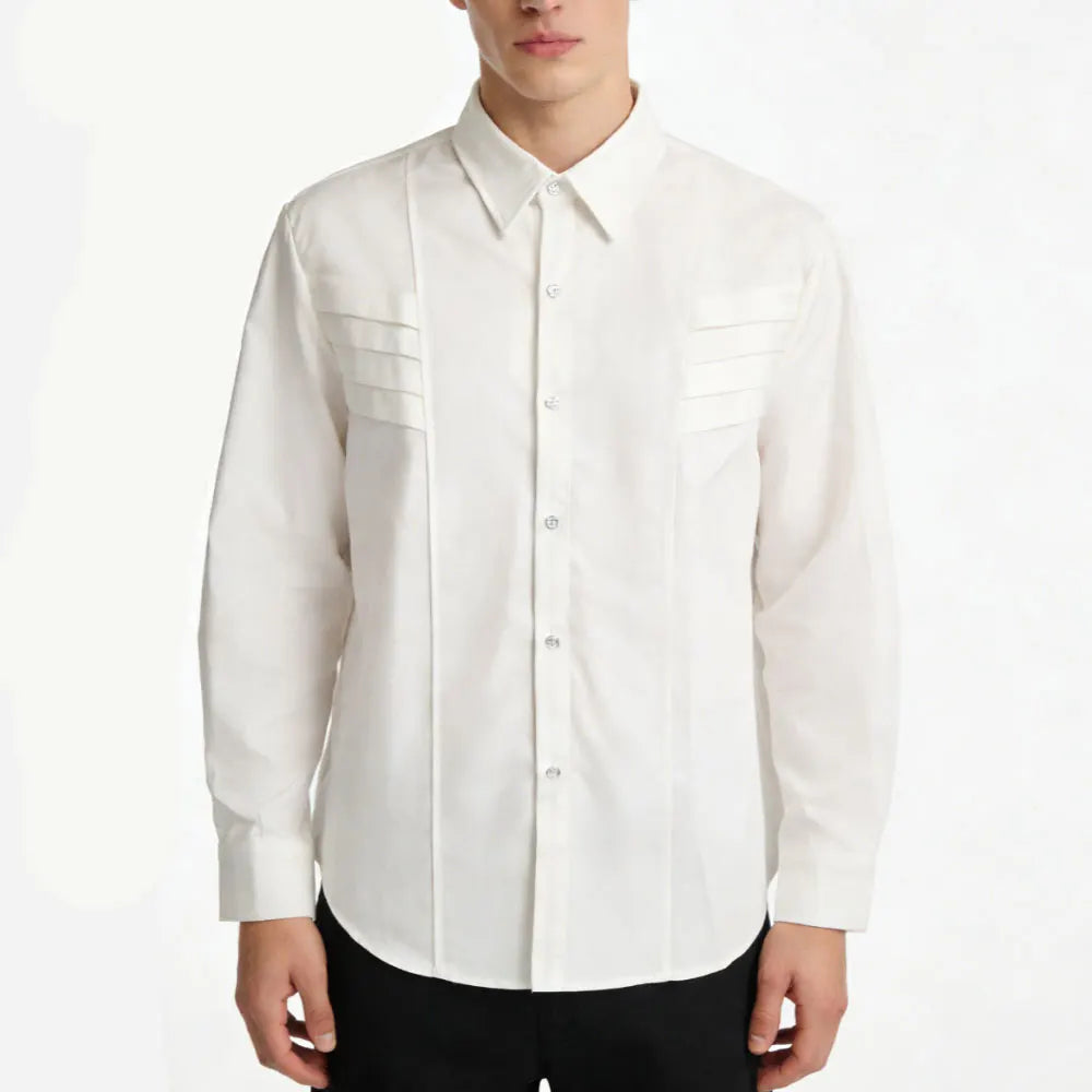 Custom Casual Shirt for Men Solid White Long Sleeve Wrinkle Overshirt OEM