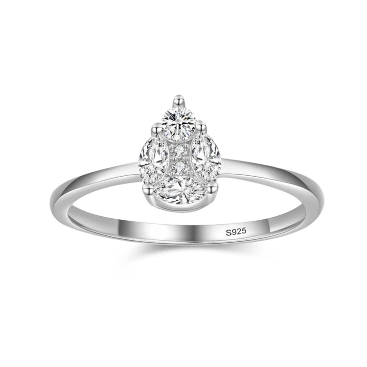 Fine Jewelry 925 Sterling Silver Micro Inlay CZ Diamond Water Drop Shape Finger Ring for Women Girls