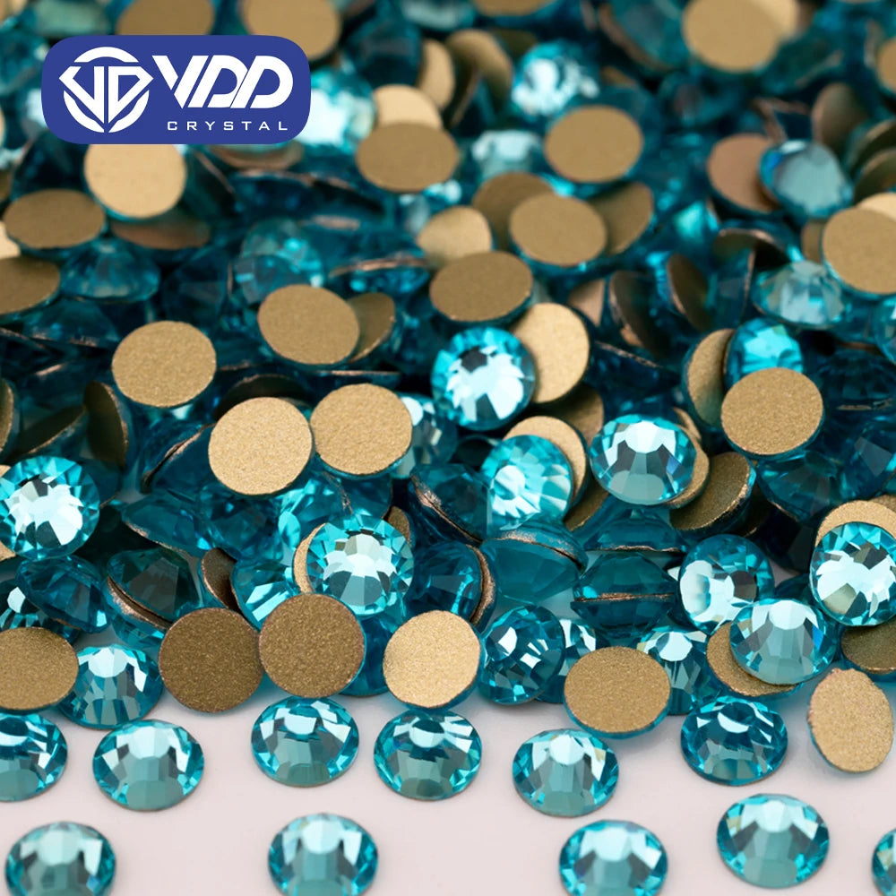 VDD 027 Aquamarine High Quality Glass Rhinestones Crystal Glod Back Flatback Strass Stones Nail Art DIY Crafts Decorations