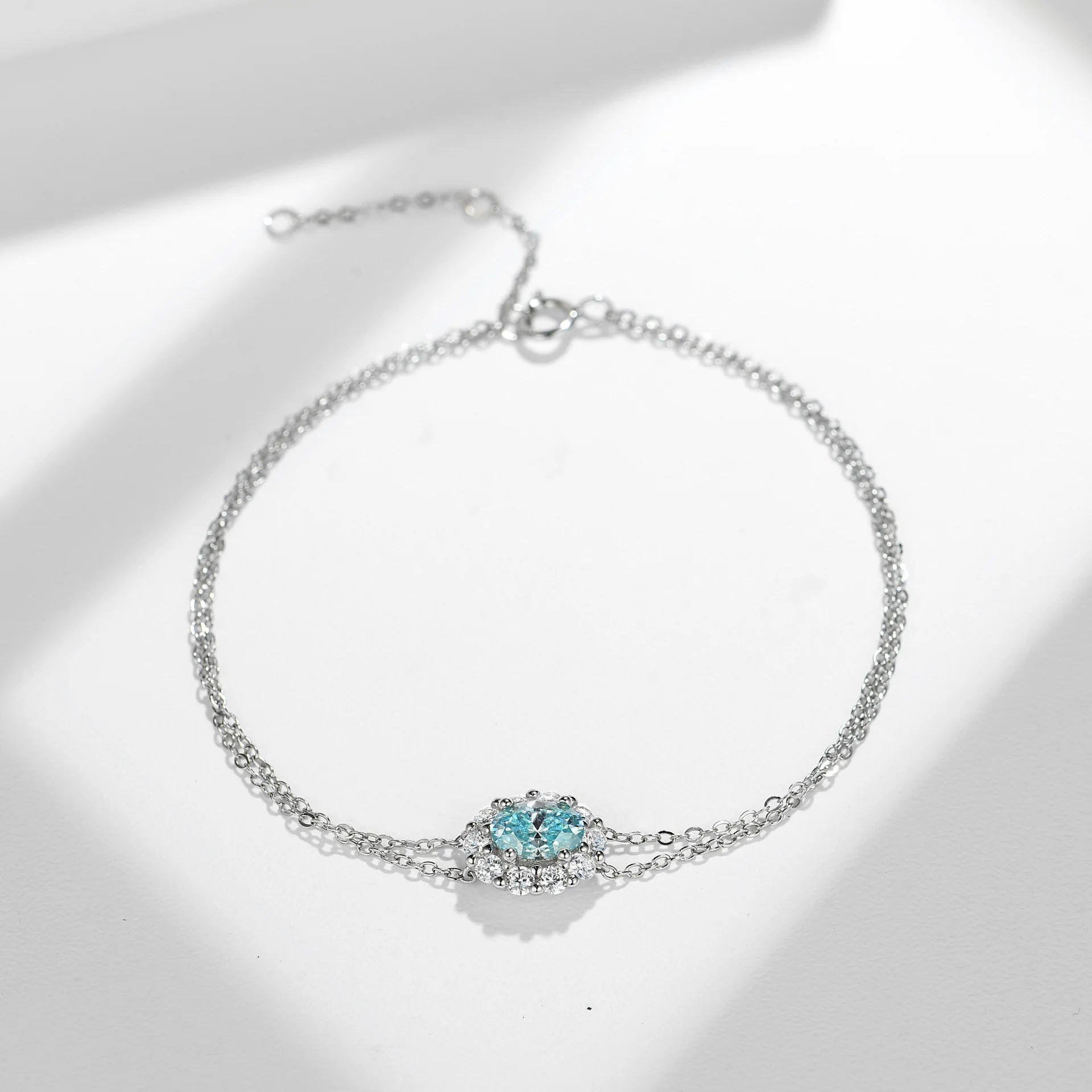 Elegant 5*7mm VVS Paraiba Mosan Drill Egg-Shaped Charm Bracelet 925 Sterling Silver Bangle Charm Bangle Stylish Jewelry Women